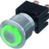 Vandal-proof pushbutton switch, 2 pole, silver, illuminated  (red), 12 A/250 V, mounting Ø 22.1 mm, IP65, 1241.6833.1121000