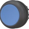 Pushbutton, unlit, groping, waistband round, blue, front ring black, mounting Ø 22.5 mm, 216601
