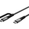 Kabel USB-C/A tekstylny 2w1, szary/srebrny 70277 /1m/