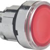 Pushbutton switch, illuminable, latching, waistband round, red, front ring silver, mounting Ø 22 mm, ZB4BH043