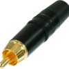 RCA plug for cable assembly 3.5 to 6.1 mm O.D., gold-plated, black color coding ring