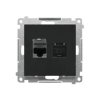 Simon 55 Gniazdo komputerowe podwójne RJ45 kategoria 6, z przesłoną przeciwkurzową (moduł) Czarny mat T62.01/149