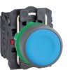 Pushbutton, unlabeled, unlit, groping, 1 Form A (N/O) + 1 Form B (N/C), waistband round, blue, front ring light gray, mounting Ø
