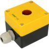 Obudowa przycisku; LAY5-JBP01; żółto-czarny; plastik; IP54; z dławnicą PG13,5; pojedyńcza; 80x72x65mm; panelowe 22mm; YUMO; RoHS