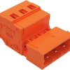 Pin header, 3 pole, pitch 5.08 mm, angled, orange, 231-633
