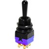 Toggle switch, metal, 2 pole, groping, (On)-Off-(On), 4 A/30 VDC, silver-plated, 12147AGX408