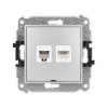 ICON Mechanizm gniazda telefonicznego 1xRJ11 + komp. 1xRJ45, kat. 5e, 8-styk, beznarzędziowe, bez opisu srebrny metalik 7IGTKBO