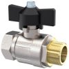 Ball valve, L 54 mm, 50 bar, brass, nickel-plated, for pipe systems, 129146
