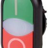 Double pushbutton, illuminable, groping, waistband oval, green/red, front ring silver gray, mounting Ø 22.5 mm, 216701