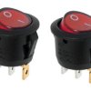 Opencircuit Rocker switches 250V round with red lamp - 2 pieces