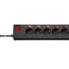Six-way power strip with switch 1.5 m black - individually...