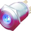 Vandal-proof pushbutton, 1 pole, silver, illuminated  (red), 5 A/250 V, mounting Ø 19 mm, IP65, PAV19BMPFS1C6N