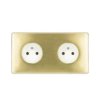 Gniazdko elektryczne białe podwójne ramka stal szczotkowana PVD Brass GN-SNPBR02B