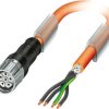 Sensor actuator cable, M23-cable socket, straight to open end, 5 pole + PE, 2 m, PUR, orange, 18 A, 1618957