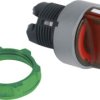 Toggle switch, 3 positions, illuminable, groping, waistband round, red, front ring gray, 45°, mounting Ø 22 mm, ZB5AK1843C0