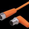 Sensor actuator cable, M12 cable plug, angled, A to M12 cable socket, straight, A, 5 pole/4 pole, 1 m, PVC, orange, 4 A, EVT371