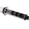 Biurkowy przedłużacz wpuszczany fi 60mm srebrny 3x gniazdo z uziemieniem 2xUSB 2,1A 5V AE-BPW3U60U-80