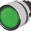 Pushbutton switch, illuminable, latching, waistband round, green, front ring silver, mounting Ø 22.3 mm, 46-2234.31H0.000