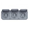 NOWE PLEXO 55 Gniazdo schuko 3x2P+Z poziome komplet natynkowy 16A - 250V AC szare 069743L