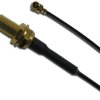 Coaxial cable, MCX socket (straight) to AMC plug (angled), 50 Ω, 1.13 mm micro cable, grommet black, 300 mm, 336503-12-0300