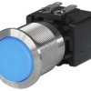 Vandal-proof pushbutton switch, 1 pole, clear, illuminated  (blue), 16 A/250 VAC, mounting Ø 22 mm, IP65, 3-101-029