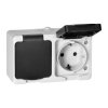 Gniazdo podwójne Schuko ORNO AQUATIC MINI IP54 16A 230V natynkowe biało-czarne