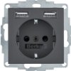 B.x Gniazdo z uziemieniem SCHUKO z ładowarką USB 2.4 A samozaciski antracyt mat 48031606 HAGER