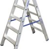 Krause 124739 aluminium Podwójna drabina ze stopniem Maksymalna wysokość robocza: 2.70 m srebrny DIN EN 131 6.7 kg