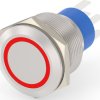 Vandal-proof pushbutton switch, 2 pole, silver, illuminated  (red), 5 A/250 V, mounting Ø 22.2 mm, IP67, 6-2213772-7