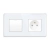Włącznik światła + gniazdo elektryczne z ramką szklaną podwójną - biały - Tawoia Glass