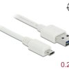 Delock Kabel USB USB 2.0 Złącze męskie USB-A, Złącze męskie USB Micro-B 0.20 m biały styki pozłacane 84805
