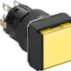 Pushbutton, illuminable, groping, 2 Form C (NO/NC), waistband square, yellow, front ring black, mounting Ø 16 mm, XB6ECW5B2P