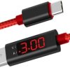 Kabel USB wtyk A - wtyk C z woltomierzem i amperomierzem, 1m czerwony oplot