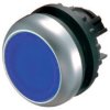 Pushbutton, illuminable, latching, waistband round, blue, front ring silver gray, mounting Ø 22.5 mm, 216952