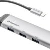 Hub USB 3.2 Gen 1 Verbatim 4 porty z wtyczką USB-C, podświetlenie LED szary