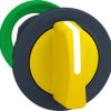 Toggle switch, 3 positions, unlit, latching, waistband round, yellow, front ring gray, 45°, mounting Ø 30.5 mm, ZB5FD505