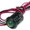 Lampka kontrolna do montażu panelowego 24V dc, zielona 14mm LED Czarny Wyprowadzenia RS PRO