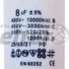 Kond. silnikowy rozruch. 8,0uF 450V konektor Ĺ›ruba