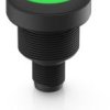 Pushbutton, illuminable, groping, 1 Form A (N/O), waistband round, green, front ring black, mounting Ø 22.3 mm, 1.10.011.001/055