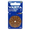 6 x baterie do aparatów słuchowych Varta 312