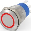 Vandal-proof pushbutton, 2 pole, silver, illuminated  (red), 5 A/250 VAC, mounting Ø 19.2 mm, IP67, 4-2213764-5