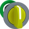 Toggle switch, 3 positions, unlit, latching, waistband round, yellow, front ring gray, 45°, mounting Ø 30.5 mm, ZB5FD705C0