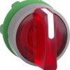 Toggle switch, 3 positions, illuminable, latching, waistband round, red, front ring gray, 45°, mounting Ø 22 mm, ZB5AK1343C0