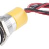 Lampka kontrolna do montażu panelowego 12V dc, Żółta 14mm LED Chrom Wyprowadzenia RS PRO