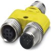 Adapter, 2 x M12 (5 pole, socket/plug) to M12 (5 pole, plug), Y-shape, 2819189