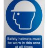 Tablica instruktażowa, PVC, Niebieski/biały, Safety Helmets Must Be Worn In This Area-Tekst Angielski, szt. 1, Nie Znak