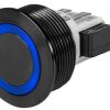 Vandal-proof pushbutton, 1 pole, black, illuminated  (RGB), 5 A/125 VAC, mounting Ø 30 mm, 30.1 mm, IP66/IP67, 3-145-657