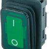 Rocker switch, green, 2 pole, On-Off, off switch, 20 (4) A 250 VAC 1E4, 10 (8) A 250 VAC 5E4, IP65, illuminated, printed, 1935.3