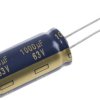 Aluminiowy kondensator elektrolityczny 1000 μF 63 V dc Otwór przelotowy Panasonic Przewód promieniowy roztaw: 7.5 mm