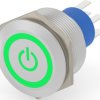 Vandal-proof pushbutton switch, 2 pole, silver, illuminated  (green), 3 A/250 VAC, mounting Ø 23.7 mm, IP67, 2-2317658-9